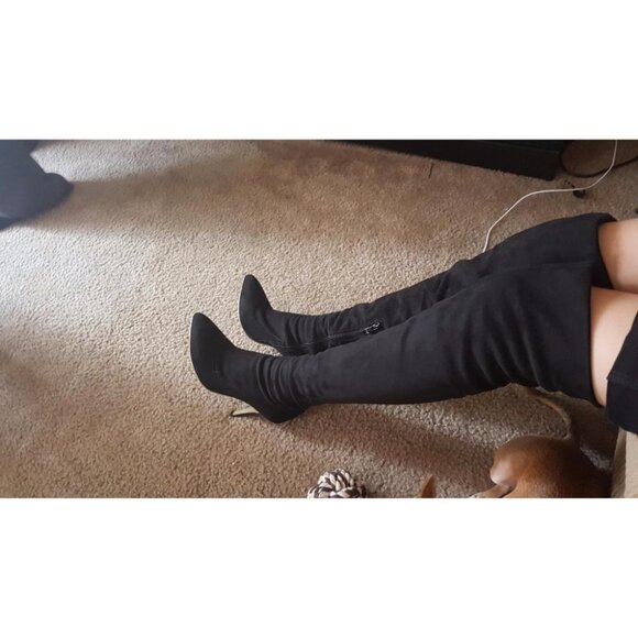 🆕Women Suede Polyurethane Over The Knee High Stretchy Leather Thigh High Boots - Picture 3 of 14